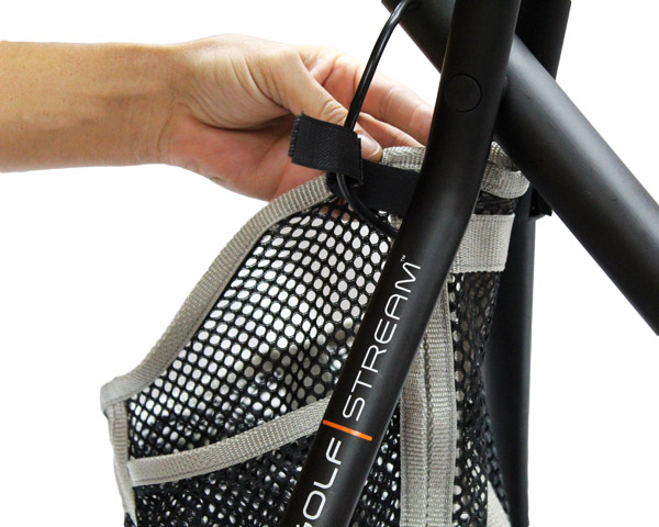 Unlatch velcro and align just over golfstream logo.